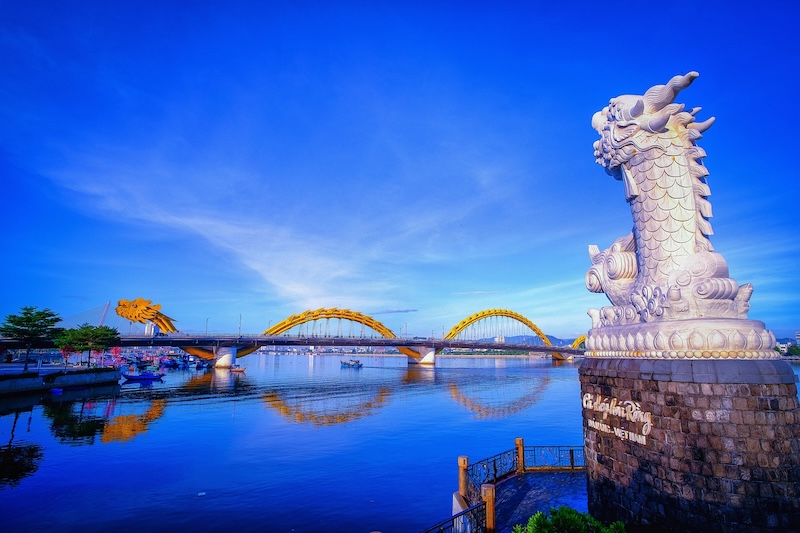 Da Nang's Dragon Bridge reflected in the Han River