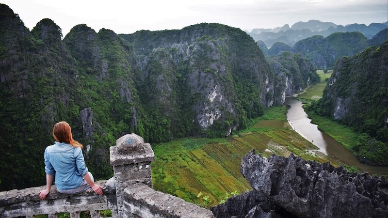 A scenic viewpoint over the river and karsts in Ninh Binh