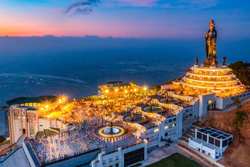 The spectacular Cao Dai Holy See in Tay Ninh at dusk