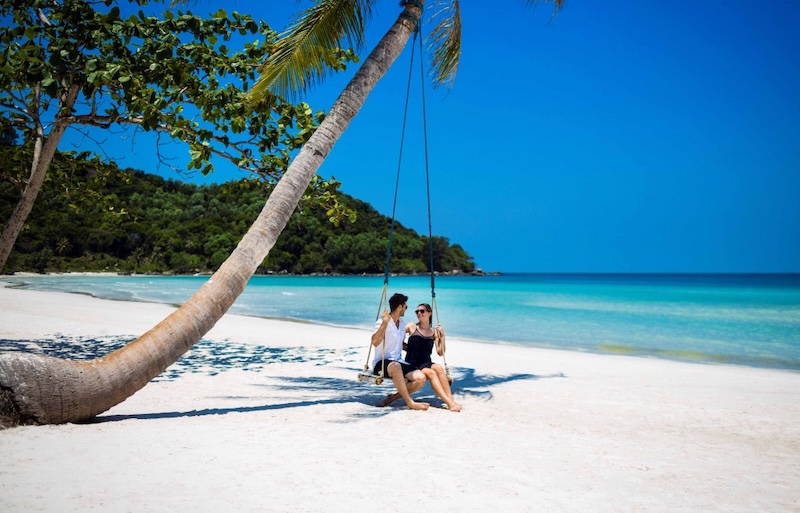 The iconic swing on the powdery white sands of Sao Beach
