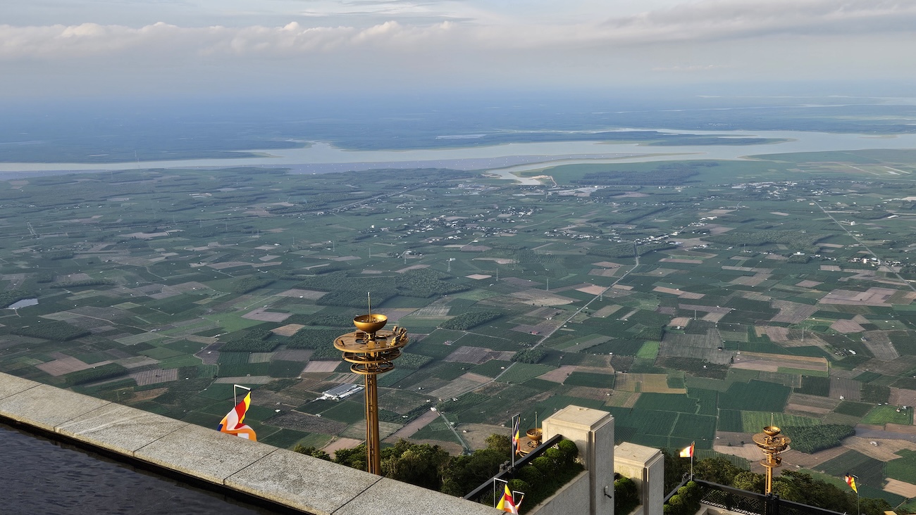 A panoramic view of the Ba Den Mountain complex and valley in Tay Ninh